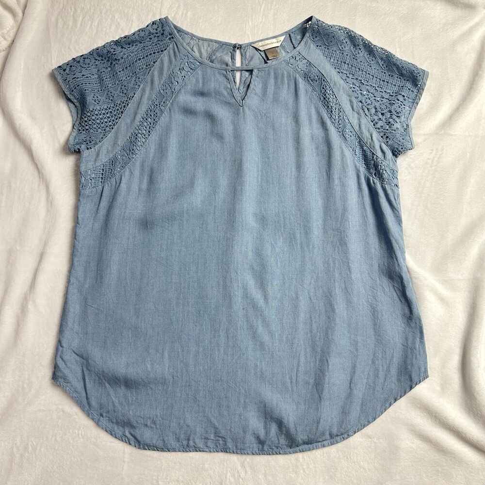 Christopher Banks Boho Hippie Gypsy Lace Blue Womens Shirt Top Sz. Large